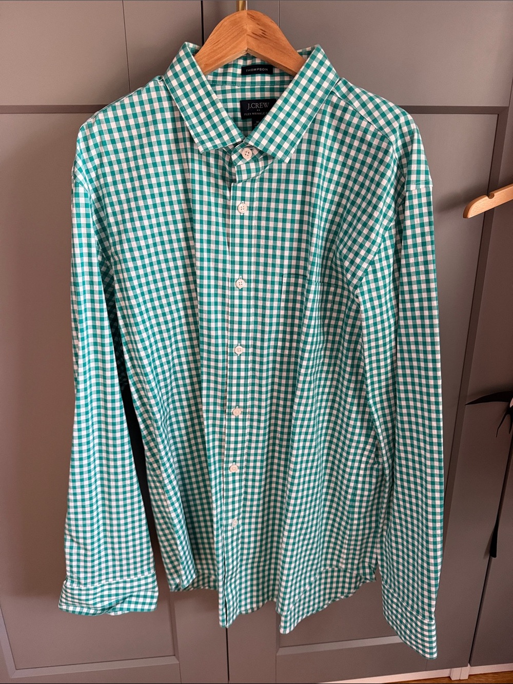 J. Crew Men's Teal and White Gingham Button-Down Shirt